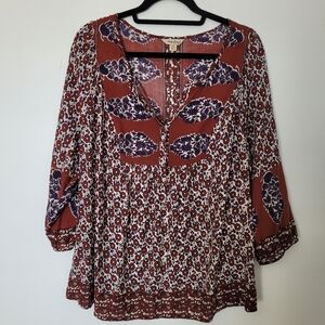 LUCKY BRAND Top Relaxed Loose Fit Floral Pattern Size 2X Cotton Boho